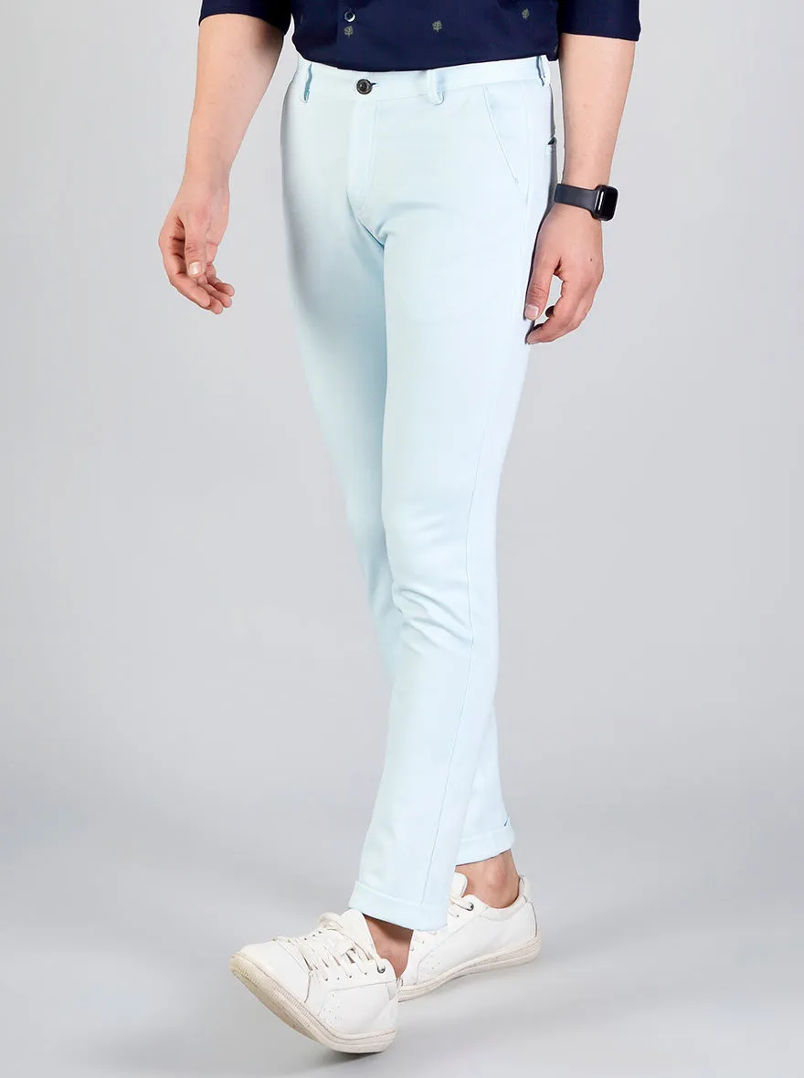 Fresh Blue Printed Slim Fit Casual Trouser | JadeBlue