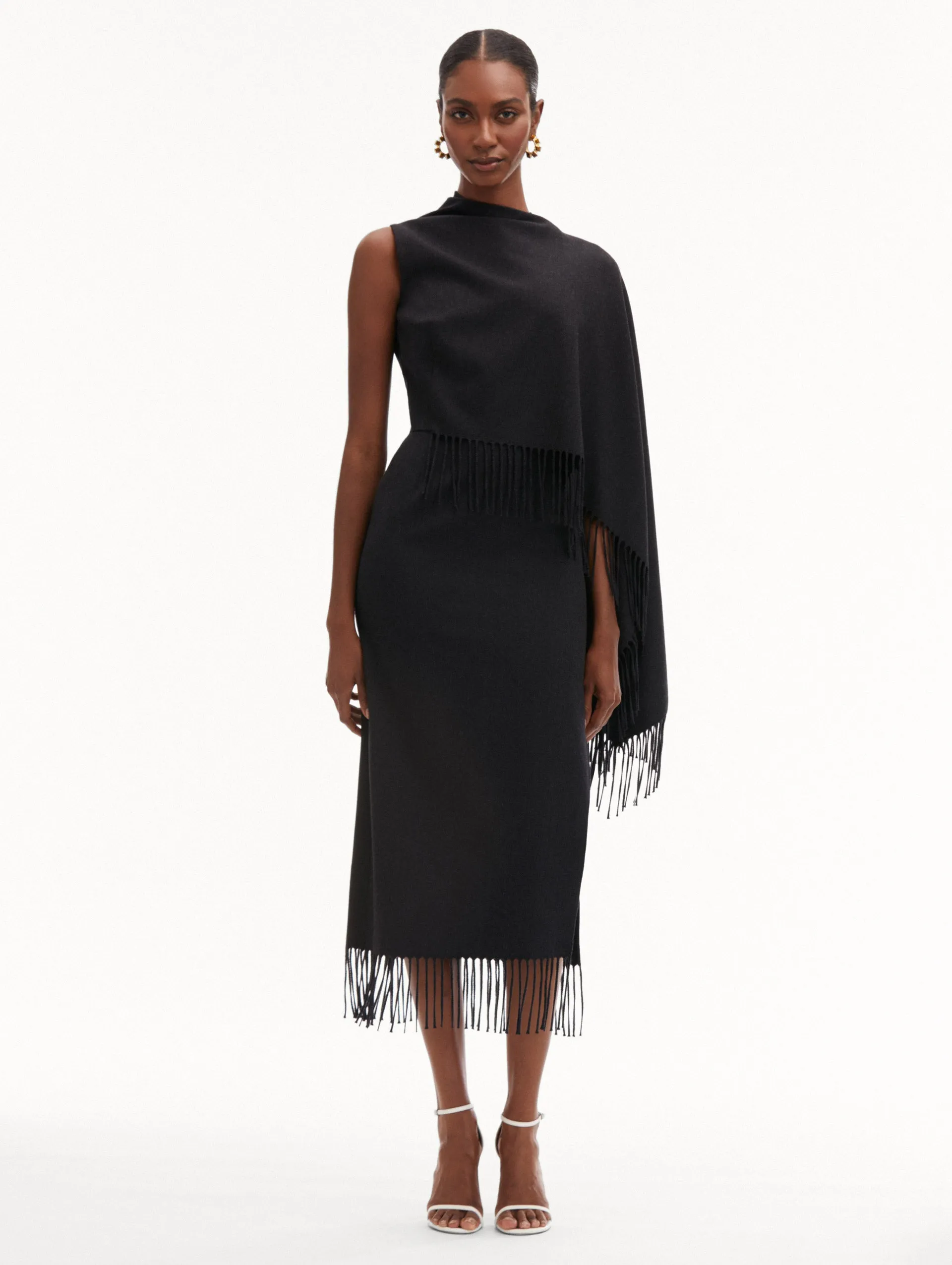 Fringed Cape Midi Dress