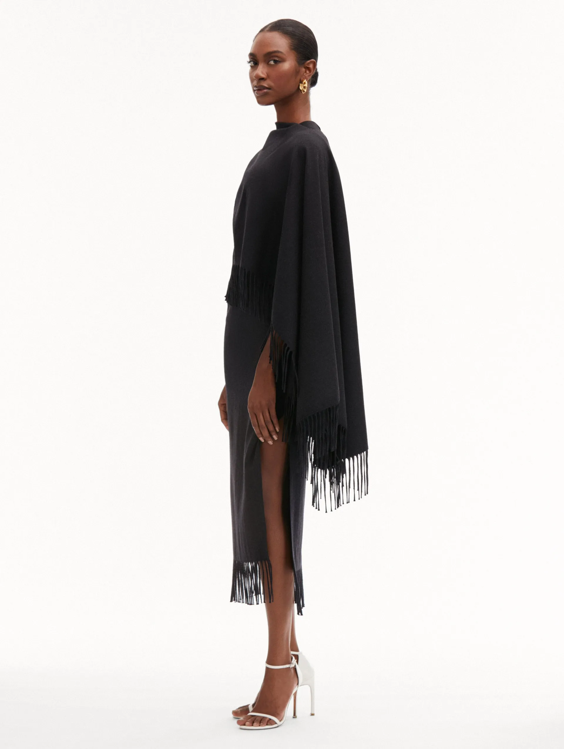 Fringed Cape Midi Dress