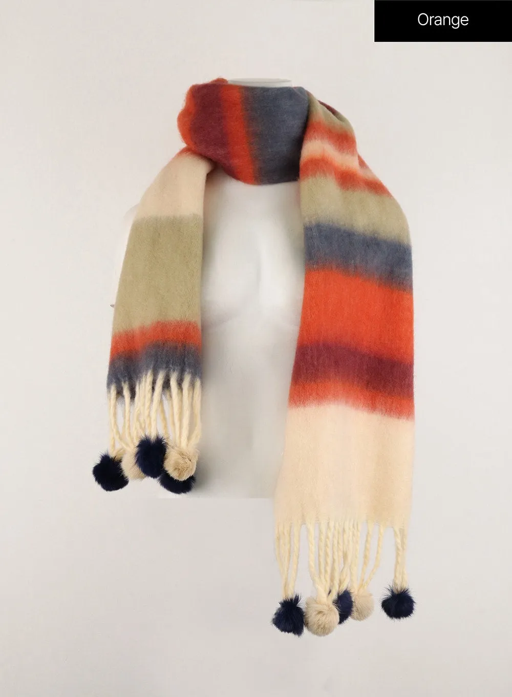 Fringed Wool Color Striped Scarf OD308