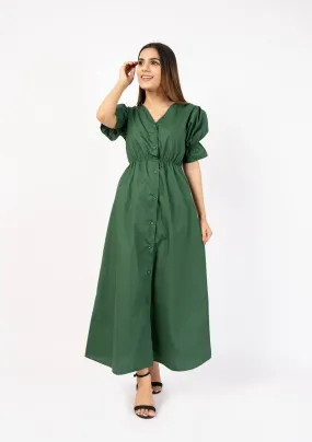 Front Button Maxi Dress - bottle green