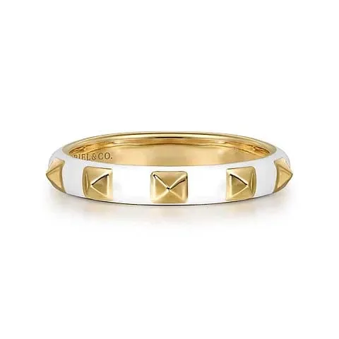 Gabriel & Co. White Enamel Pyramid Stackable Ring in 14K Yellow Gold