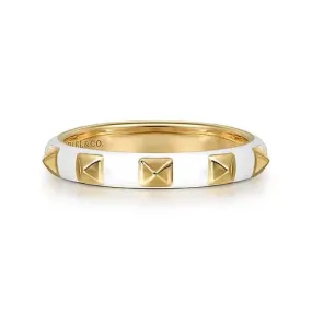 Gabriel & Co. White Enamel Pyramid Stackable Ring in 14K Yellow Gold