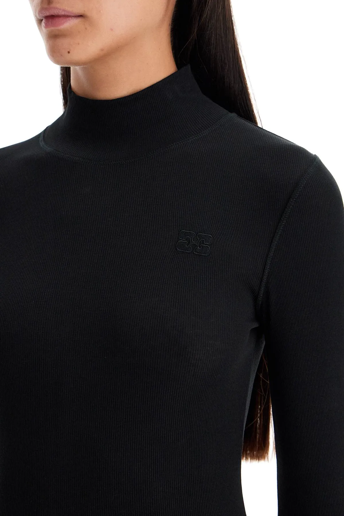 Ganni Long-Sleeved Ribbed Top