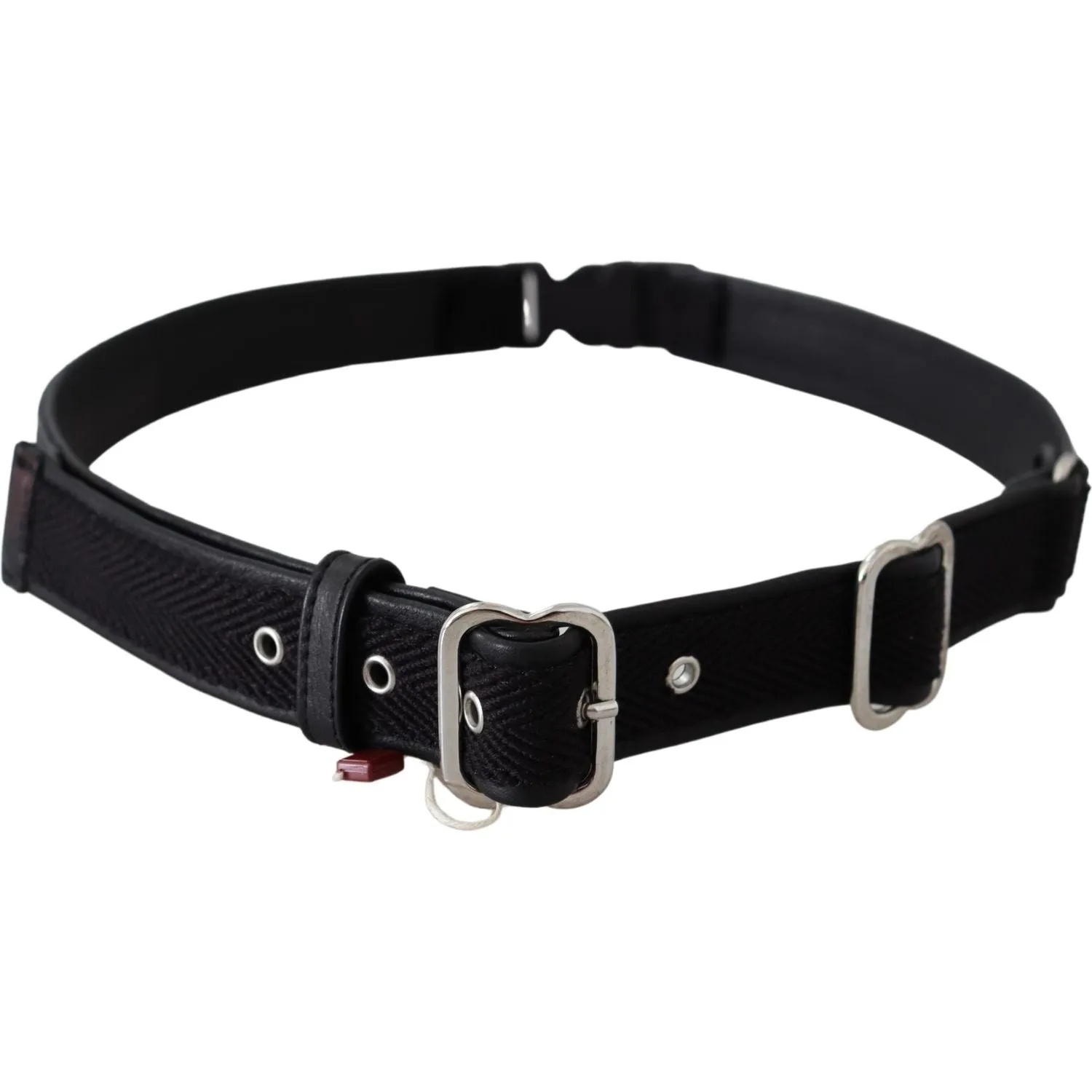 GF Ferre Chic Black Leather Waist Belt with Chrome Buckle