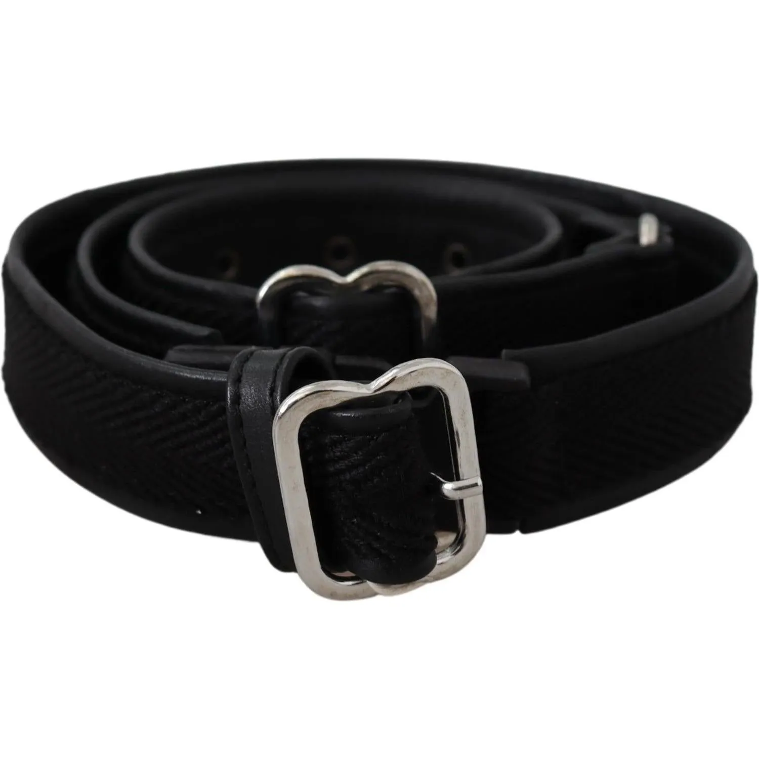 GF Ferre Chic Black Leather Waist Belt with Chrome Buckle