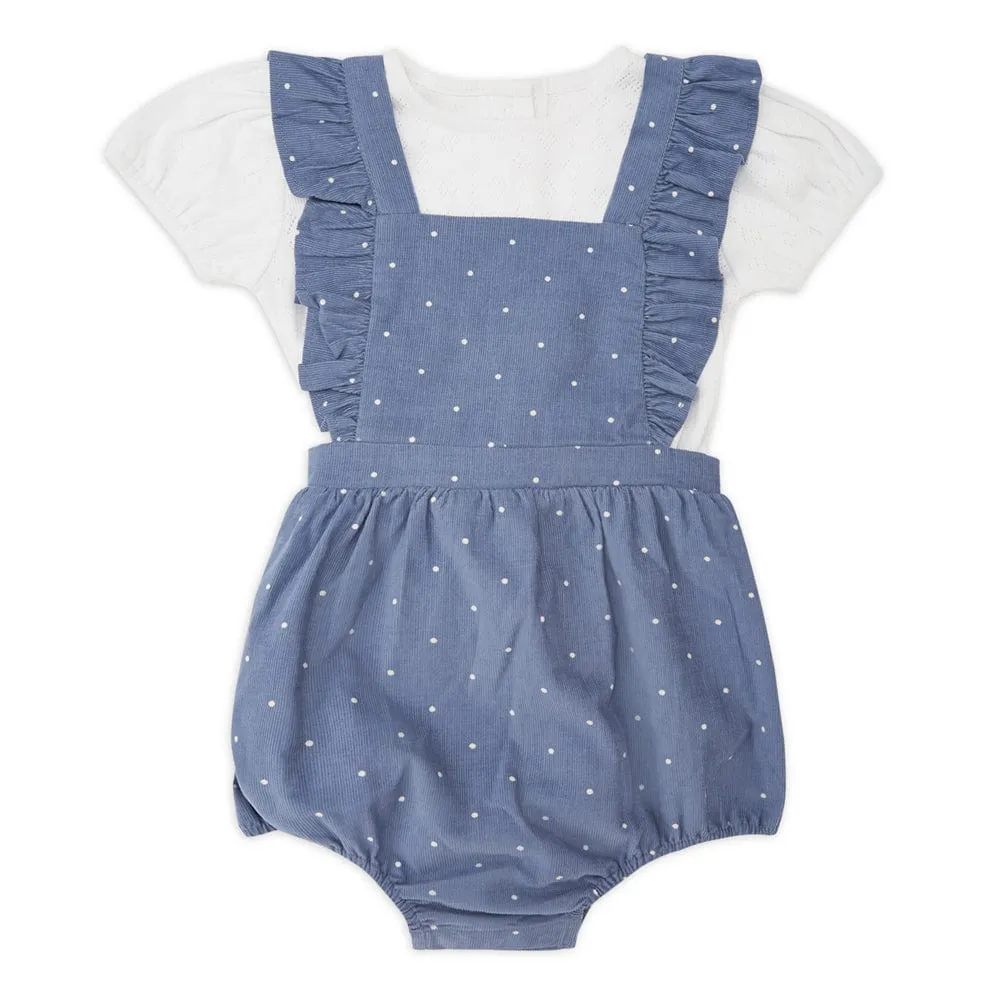 Girl Onesie Dress, Blue-White 0-12 Months