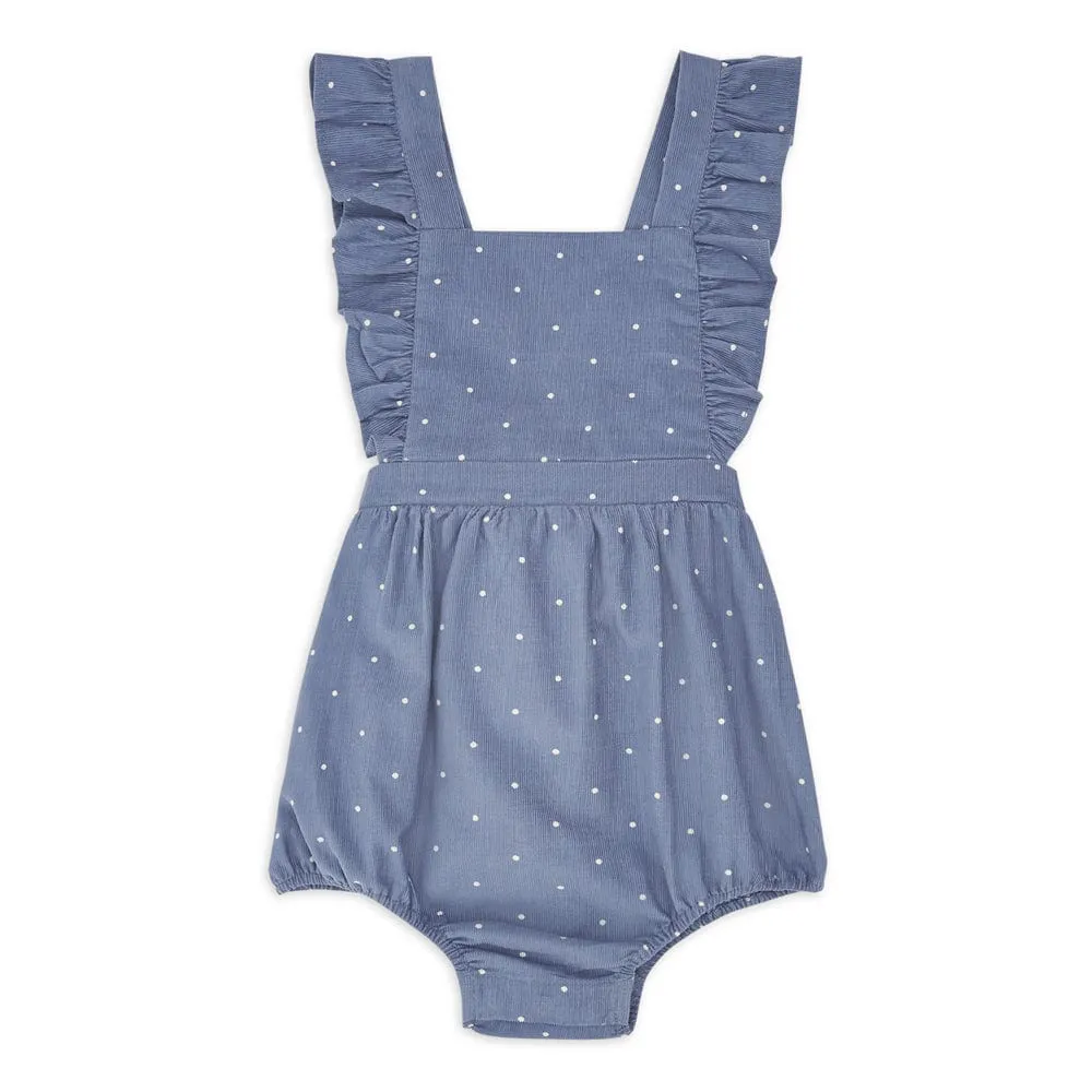 Girl Onesie Dress, Blue-White 0-12 Months