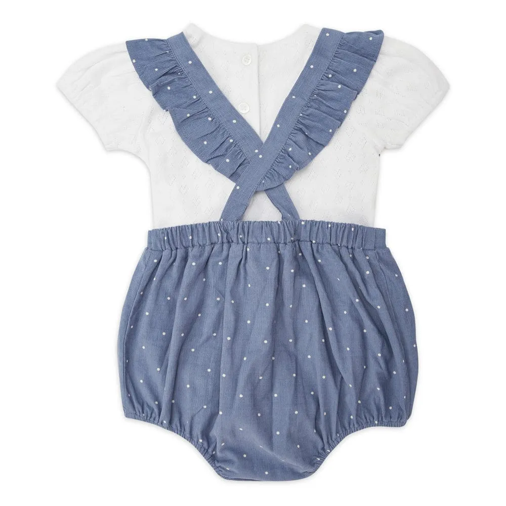 Girl Onesie Dress, Blue-White 0-12 Months