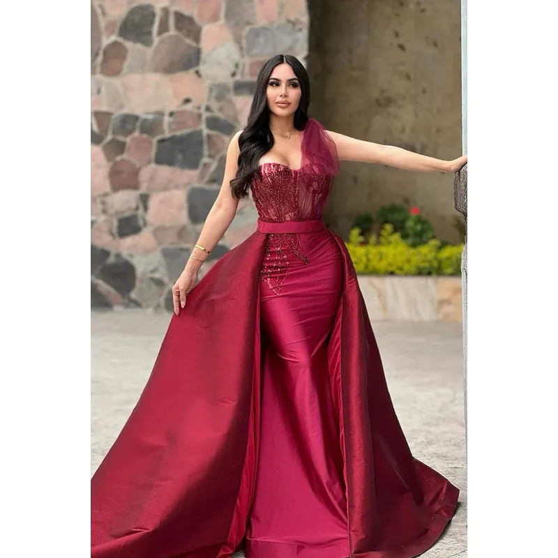 Glamorous & Dramatic One Shoulder Sleeveless Mermaid Evening Party Prom Dress