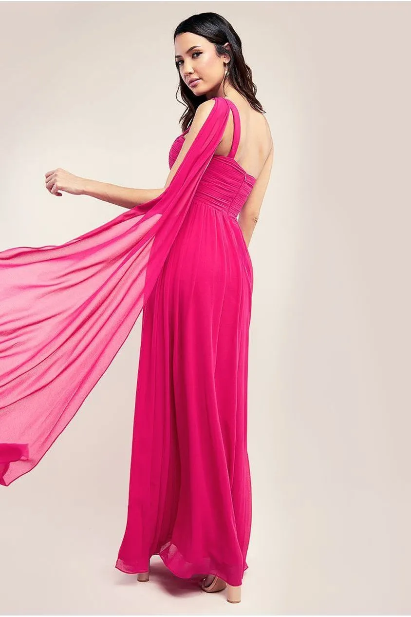 Goddiva One Shoulder Pleated Chiffon Scarf Maxi - Magenta