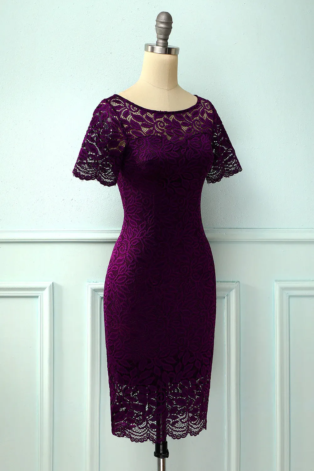 Grape Bodycon Lace Dress Mother of Bride Dress