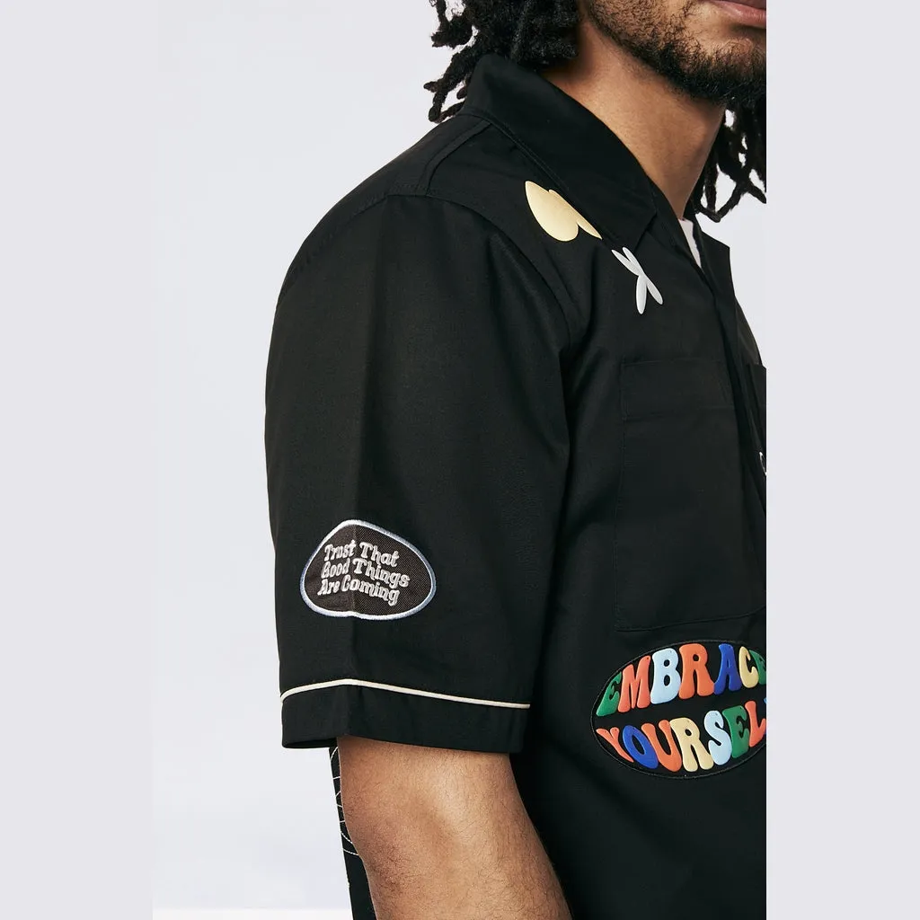 Graphic Heavy Textured Twill Shirt - Black