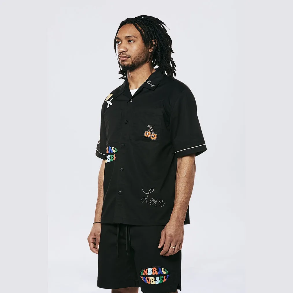 Graphic Heavy Textured Twill Shirt - Black