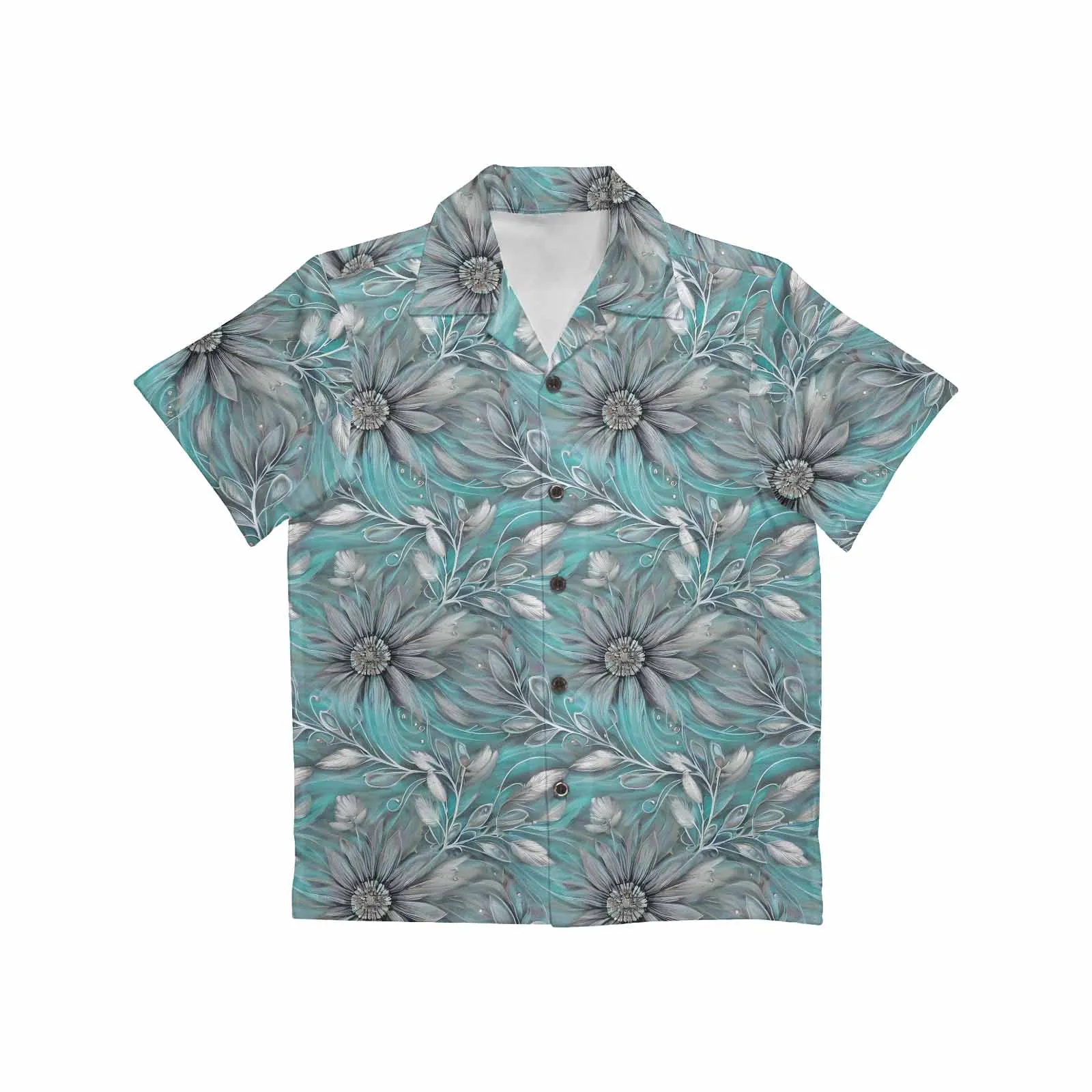 Green Elegant Floral 25  Little Boys Hawaiian Shirt