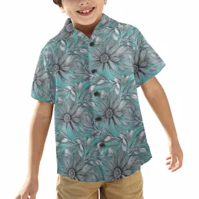 Green Elegant Floral 25  Little Boys Hawaiian Shirt