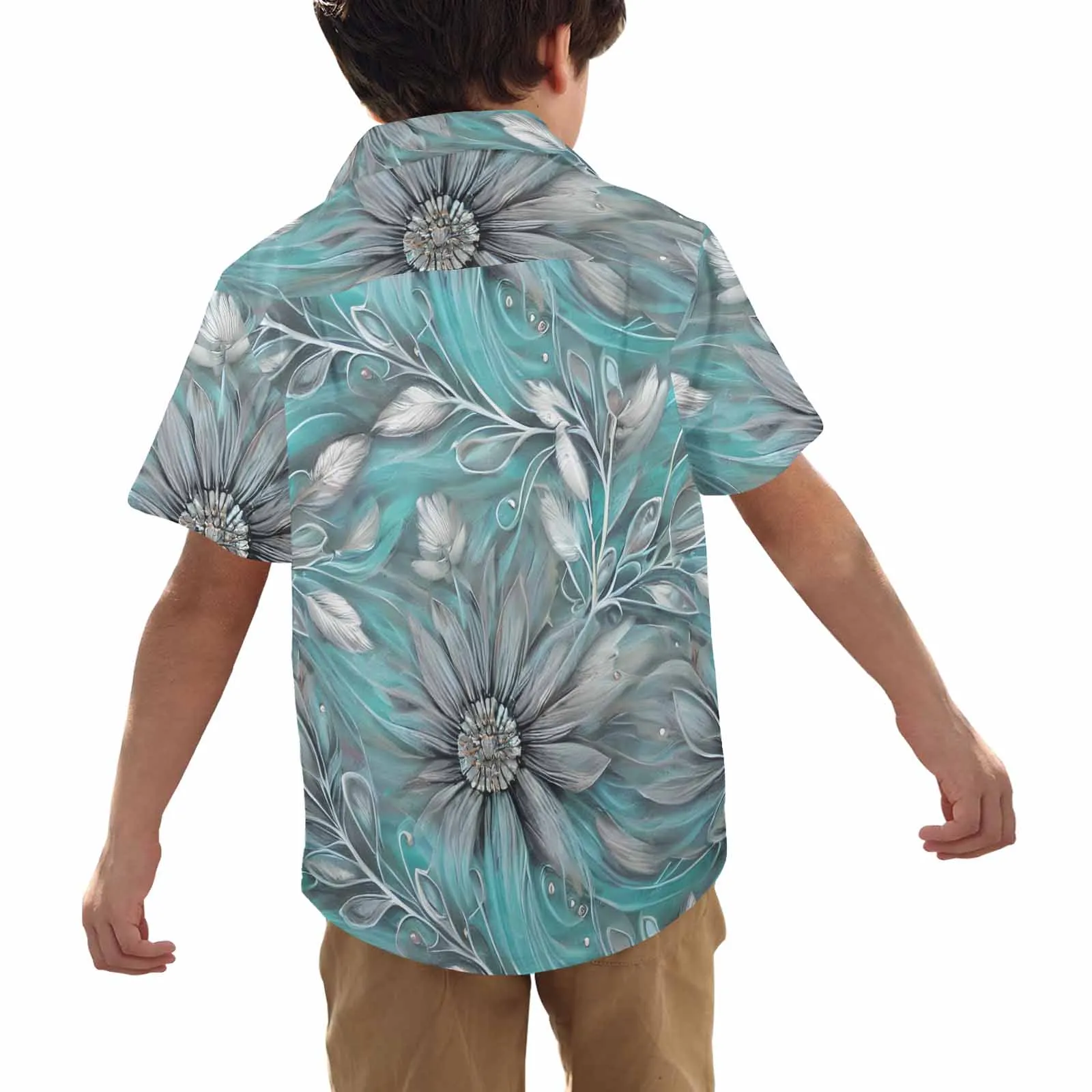 Green Elegant Floral 50  Little Boys Hawaiian Shirt