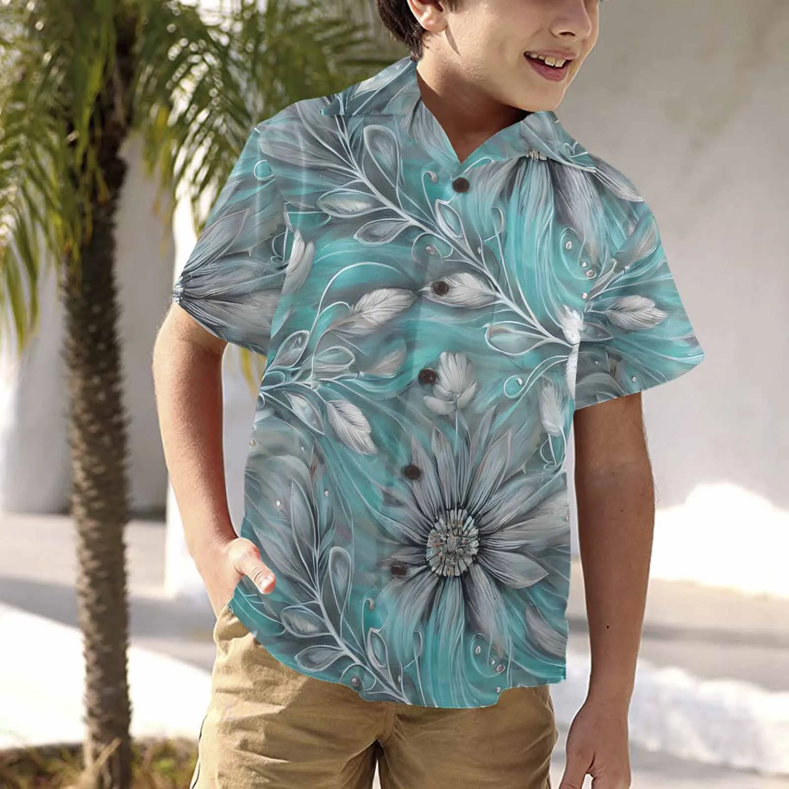 Green Elegant Floral 50  Little Boys Hawaiian Shirt