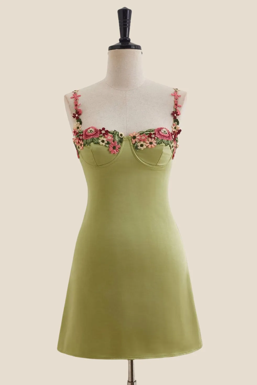 Green Floral Embroidery Short Princess Dress