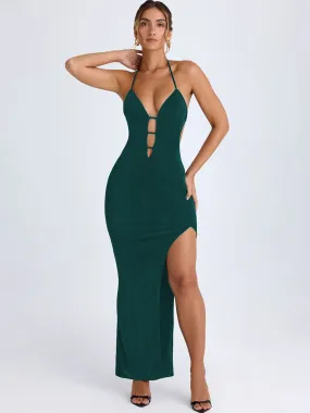 Green Solid Bodycon Maxi Dress