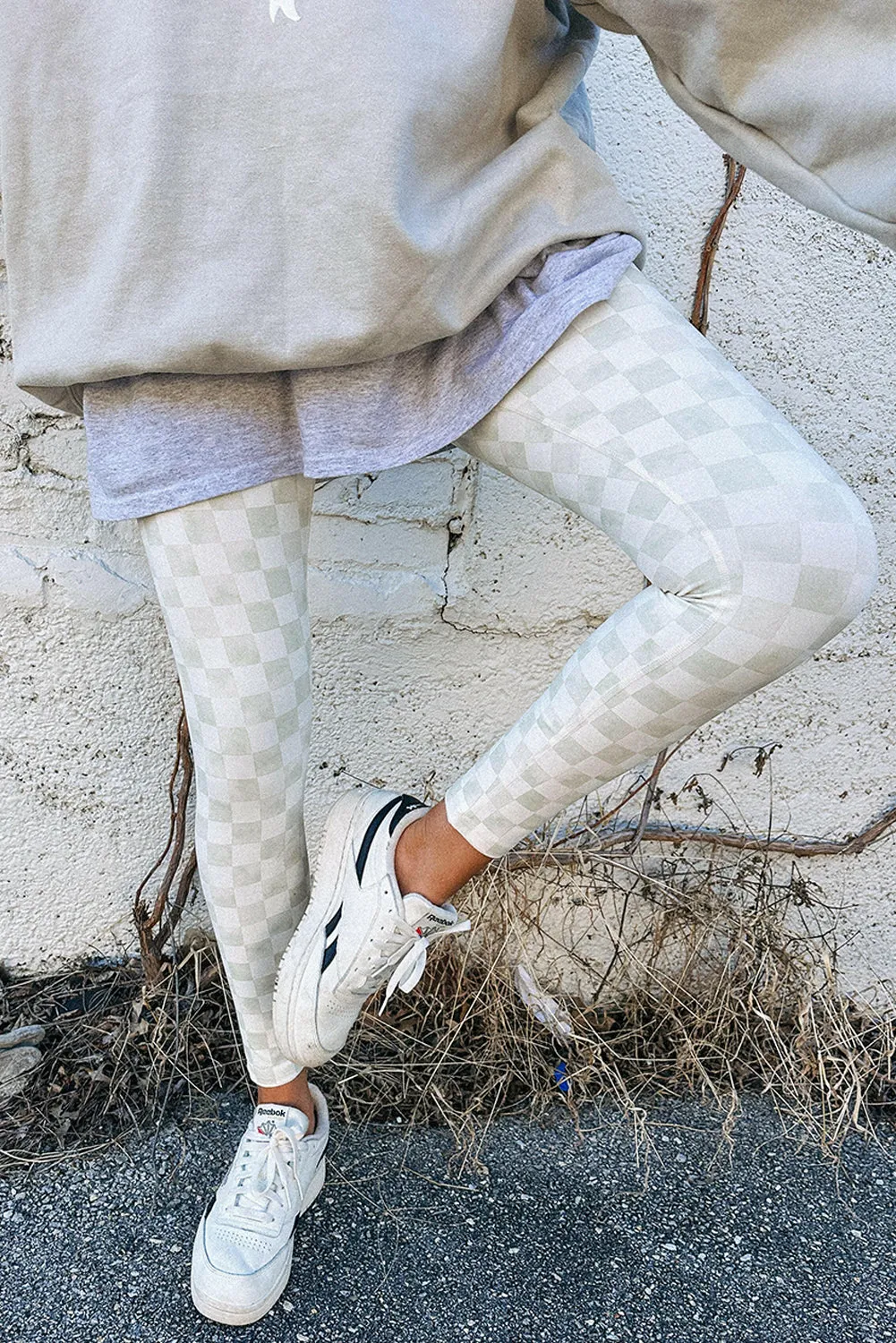 Grey Checkered Pattern High Waist Skinny Leggings