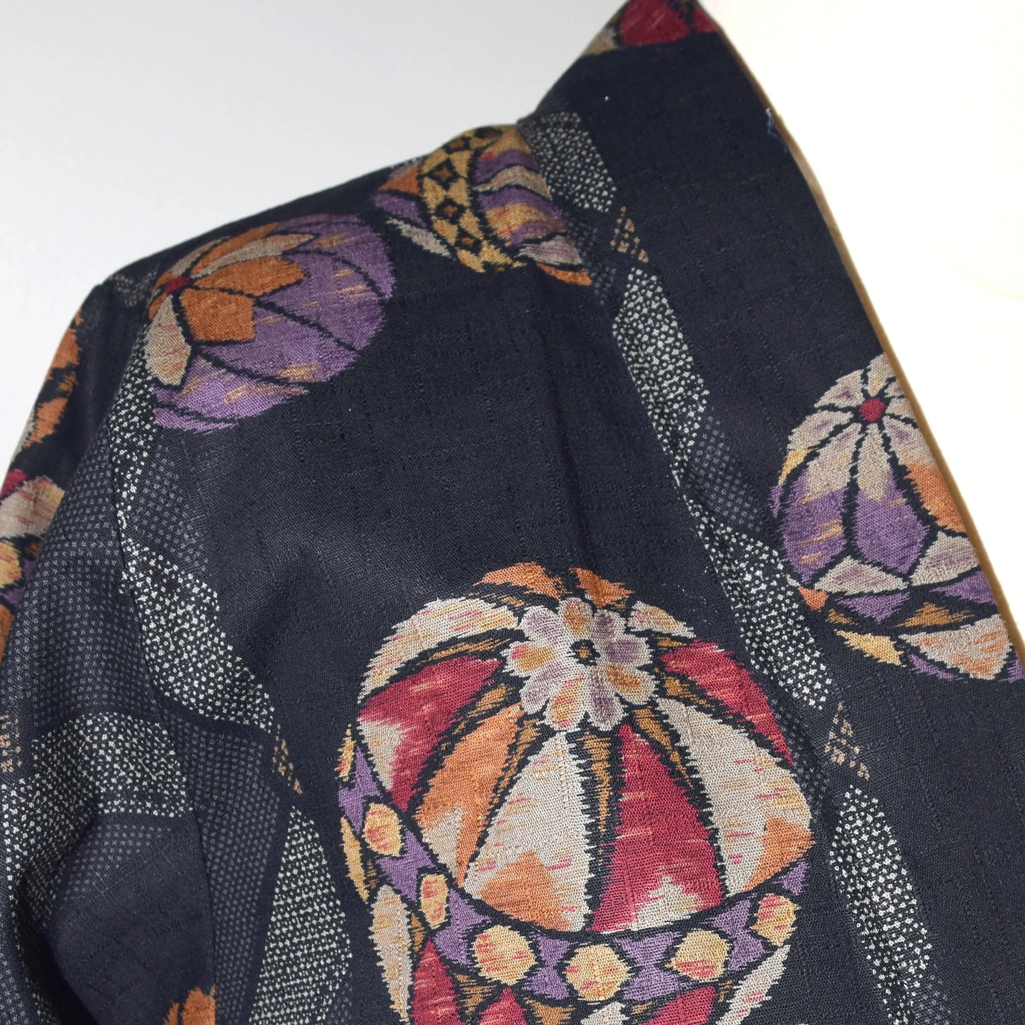 Handcrafted Navy Asian Print Cotton Kimono Style Jacket