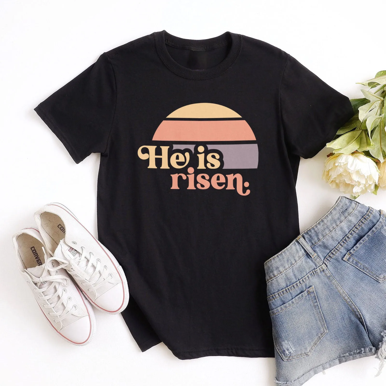 He is Risen Retro Sunset Tee