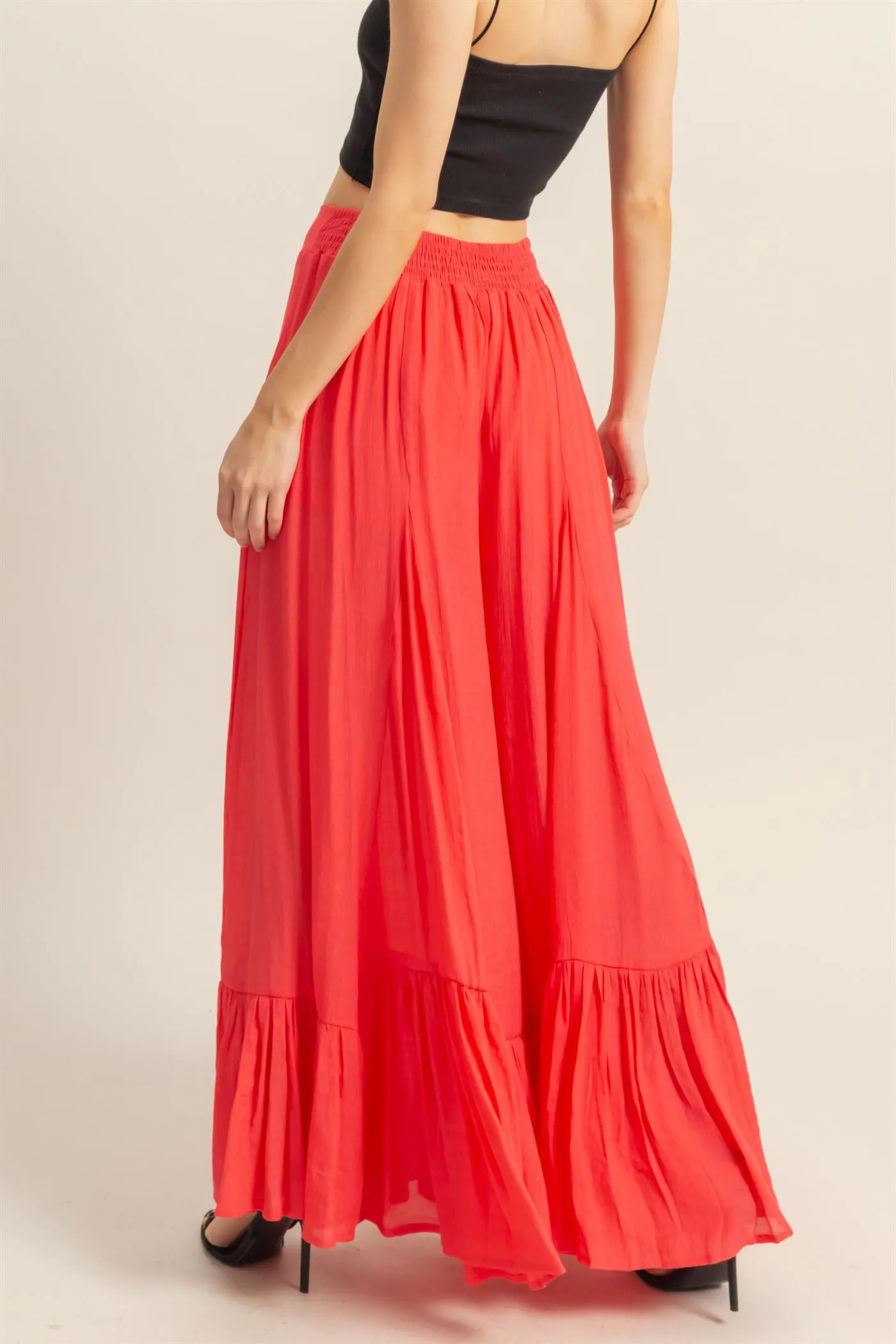 HF25A842-High-Waist Ruffle Flared Wide Leg Pants