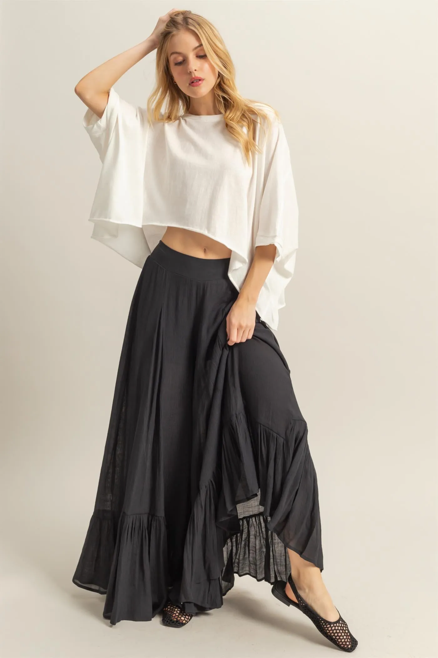 HF25A842-High-Waist Ruffle Flared Wide Leg Pants