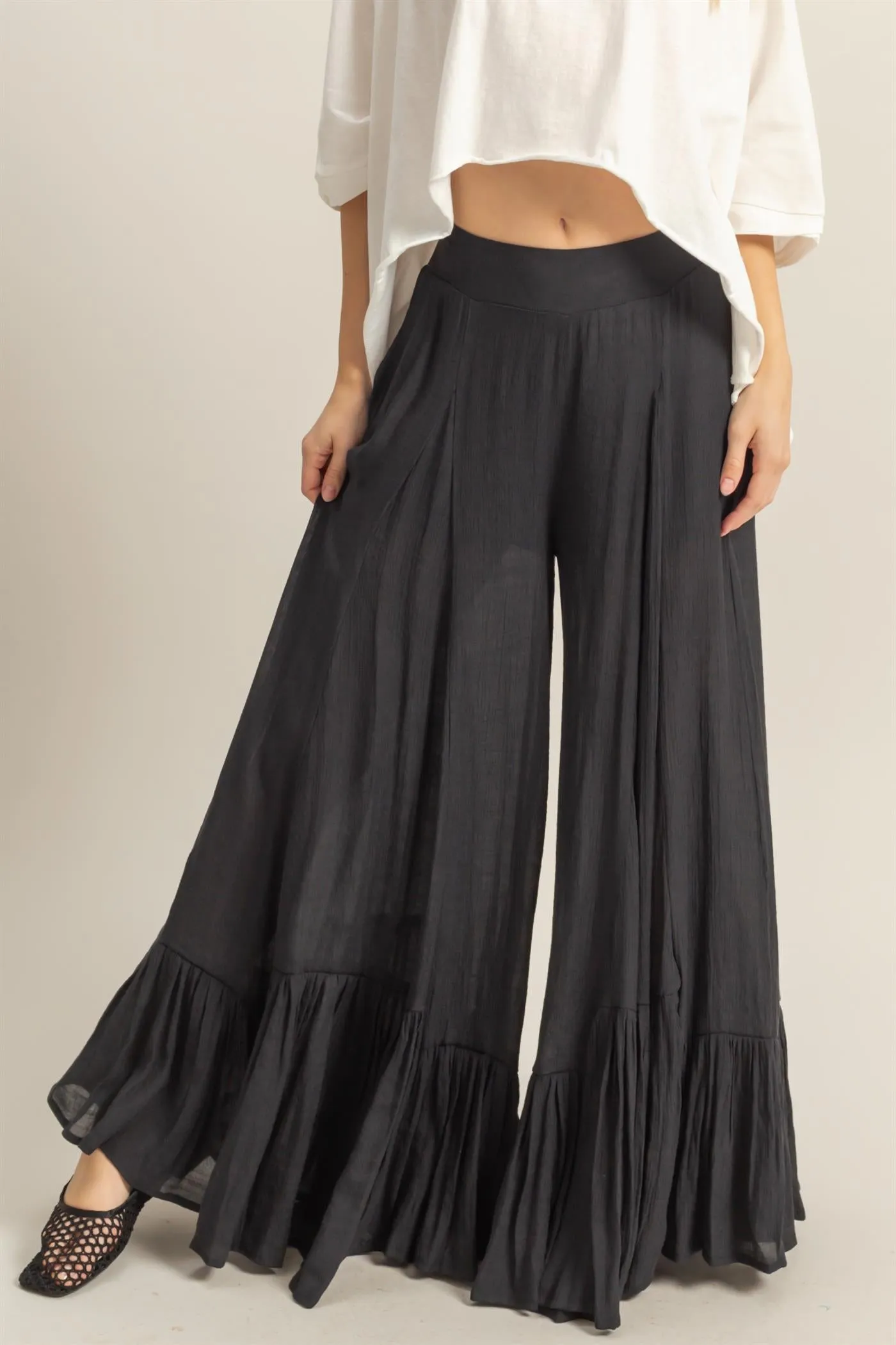 HF25A842-High-Waist Ruffle Flared Wide Leg Pants