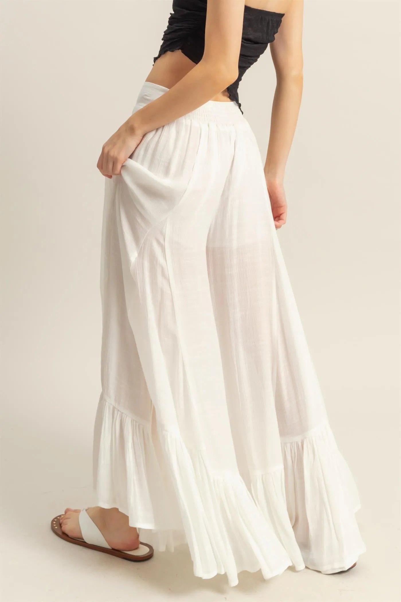 HF25A842-High-Waist Ruffle Flared Wide Leg Pants