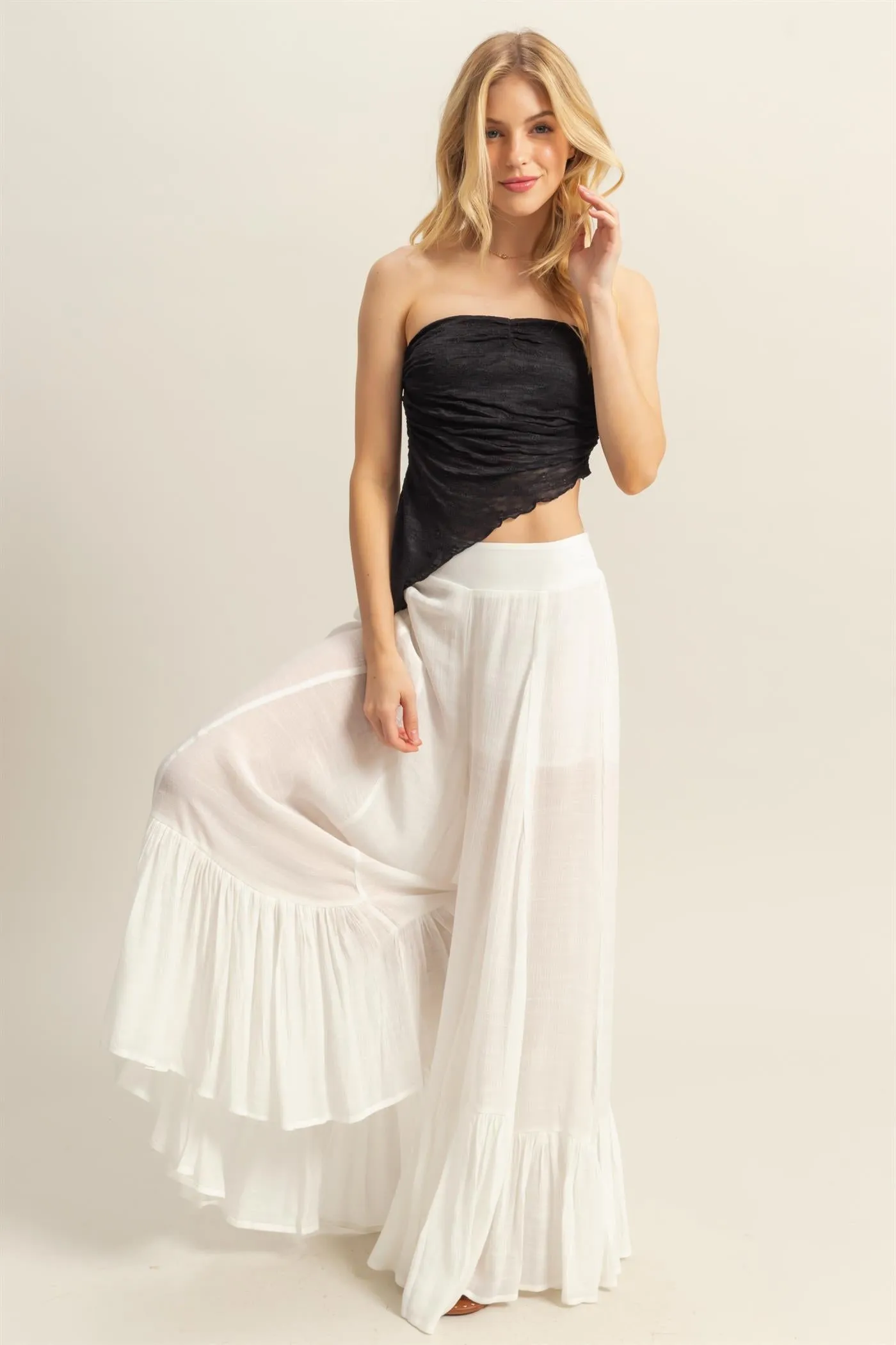 HF25A842-High-Waist Ruffle Flared Wide Leg Pants