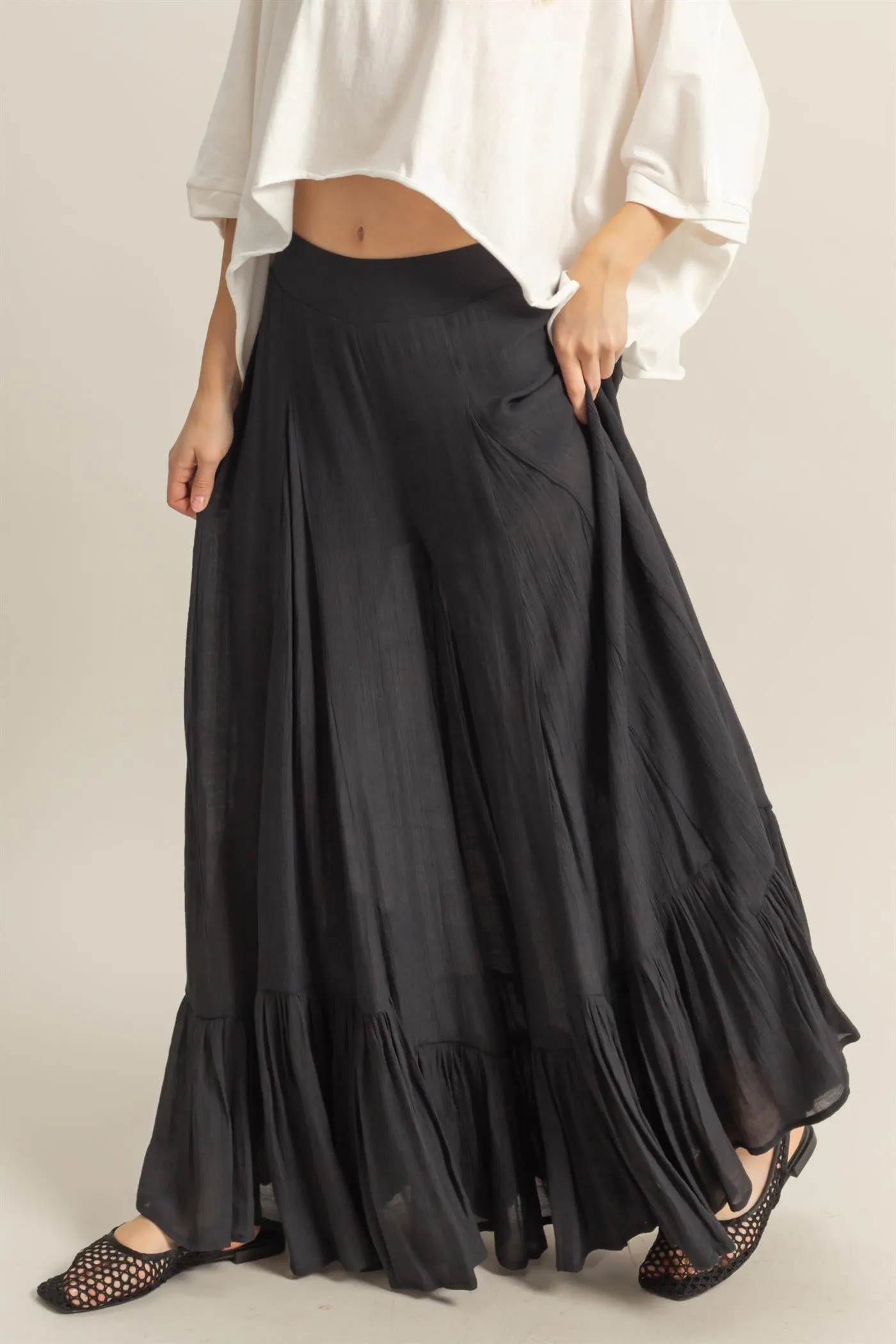 HF25A842-High-Waist Ruffle Flared Wide Leg Pants