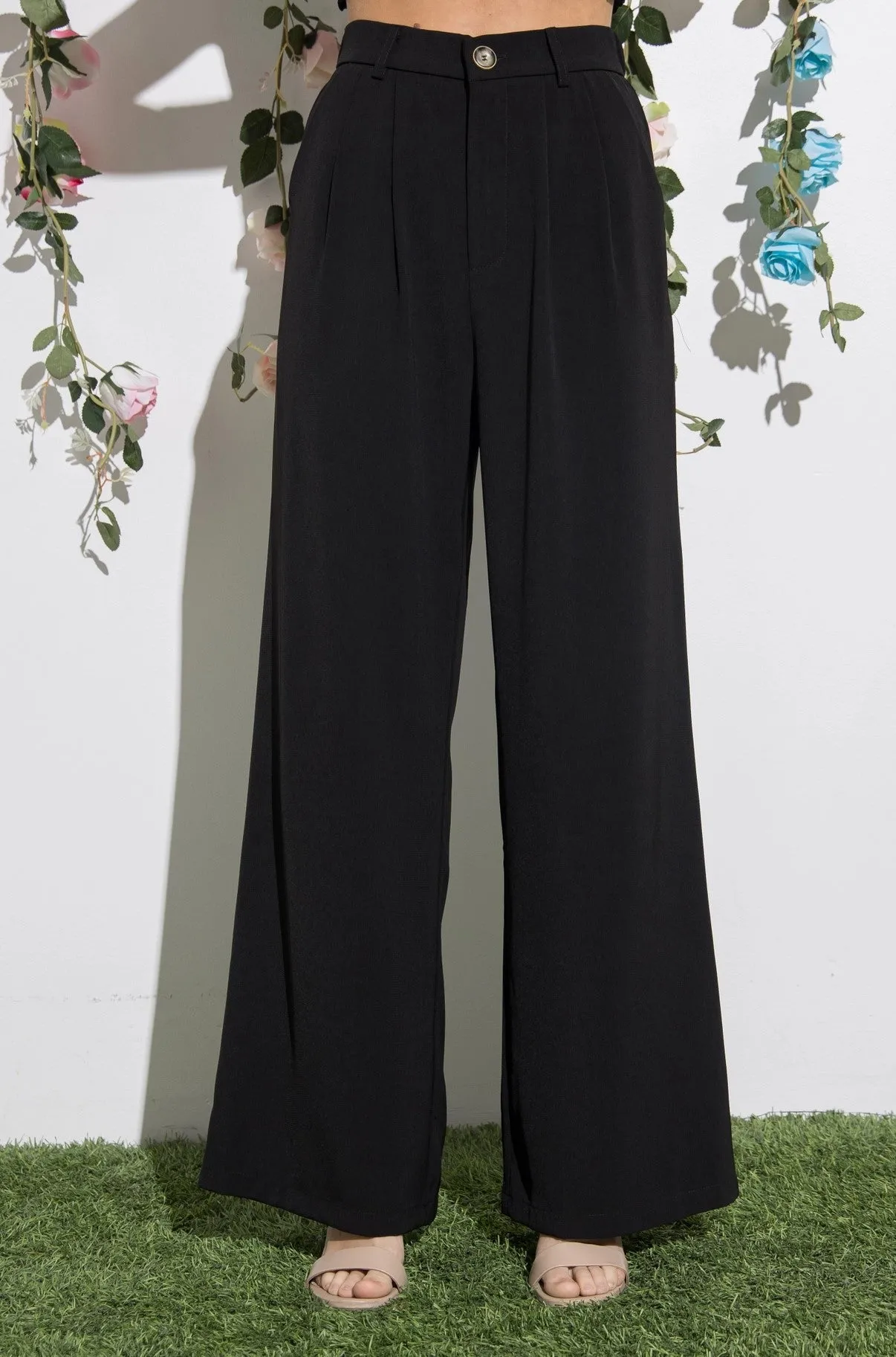 High Waist Pleated Pants (Black)