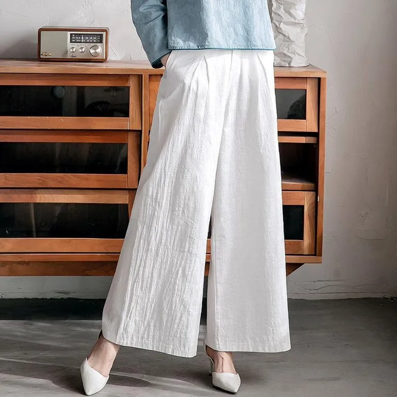 High Waist Signature Cotton Traditional Chinese Style Women's Loose Pants