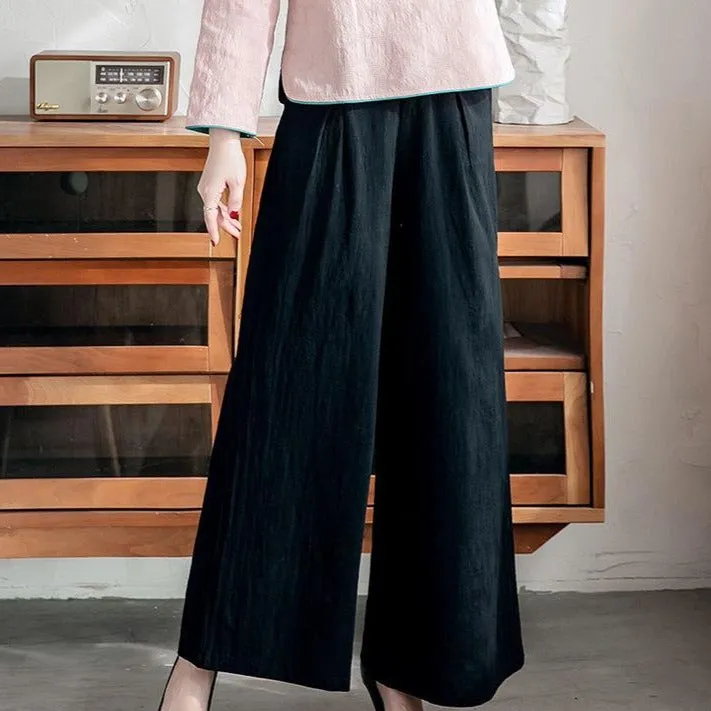 High Waist Signature Cotton Traditional Chinese Style Women's Loose Pants