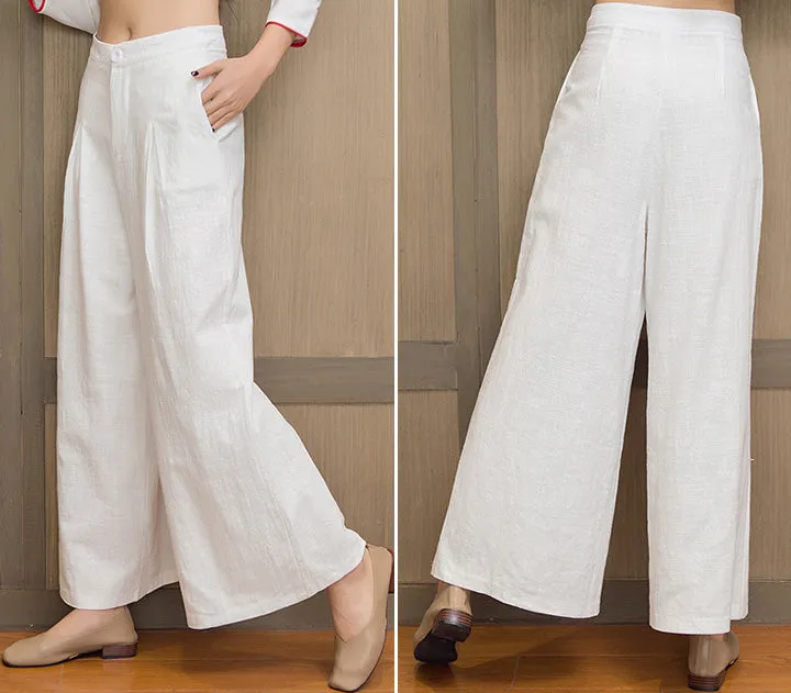 High Waist Signature Cotton Traditional Chinese Style Women's Loose Pants