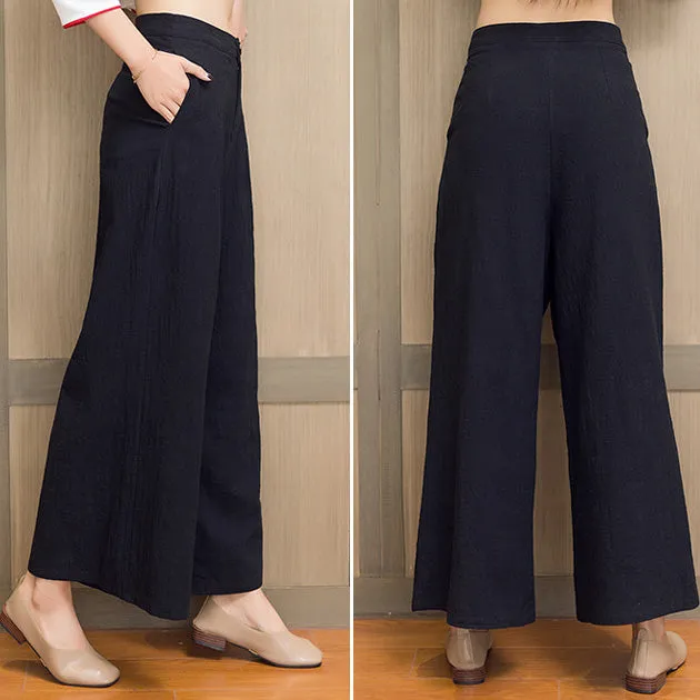 High Waist Signature Cotton Traditional Chinese Style Women's Loose Pants