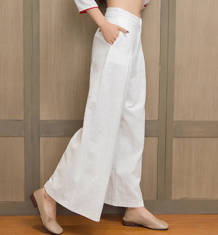 High Waist Signature Cotton Traditional Chinese Style Women's Loose Pants