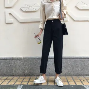 High Waist Solid Black Pants