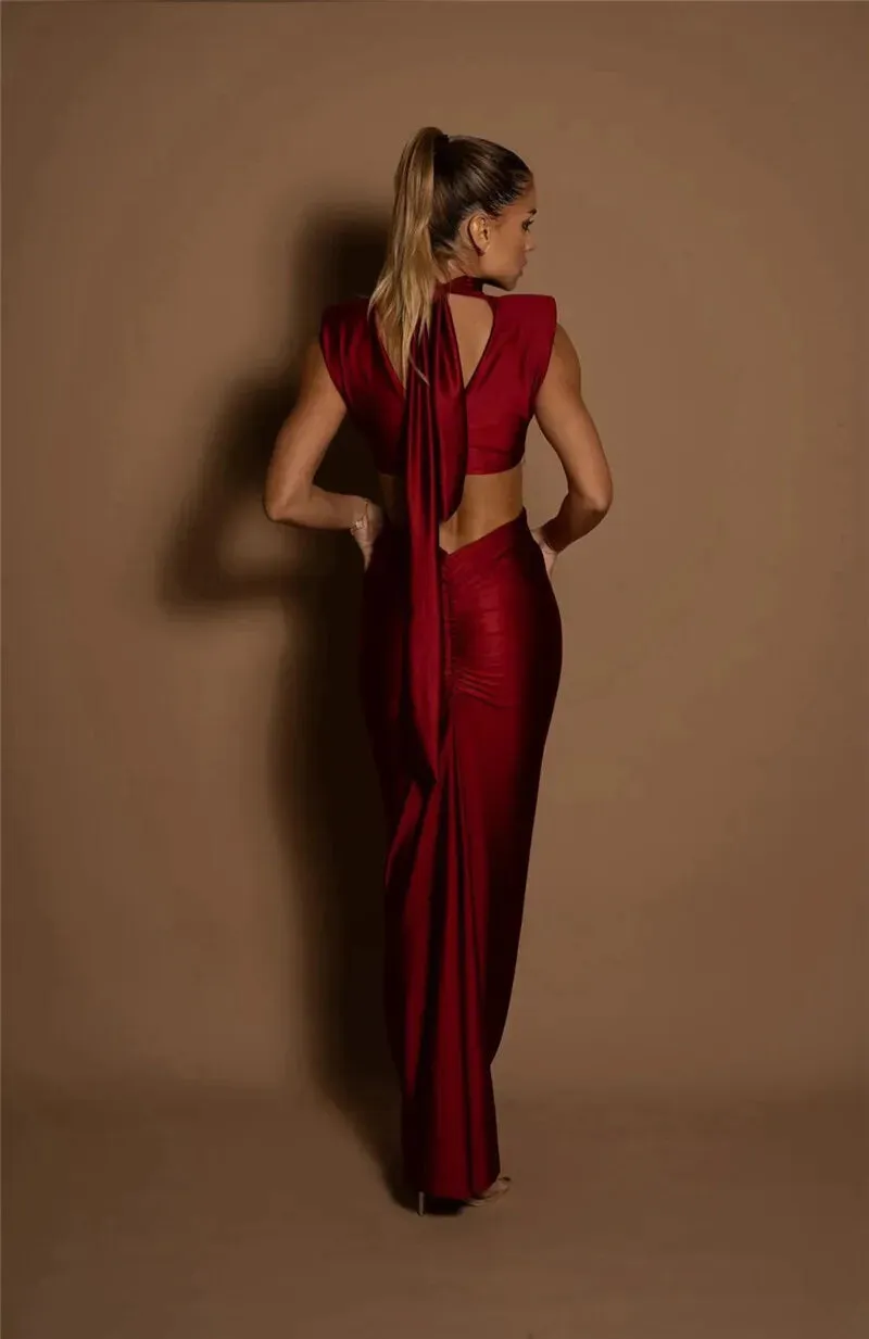 Hollow Out Turtleneck Solid Maxi Dress