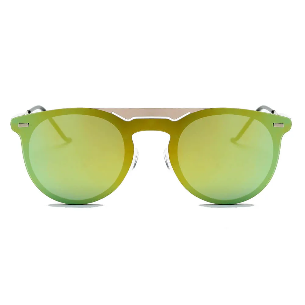 INDIO | Retro Mirrored Brow-Bar Design Circle Round Fashion Sunglasses