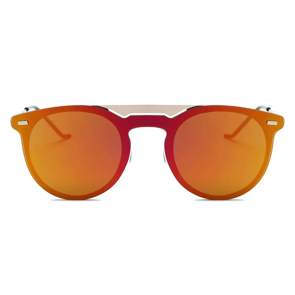 INDIO | Retro Mirrored Brow-Bar Design Circle Round Fashion Sunglasses