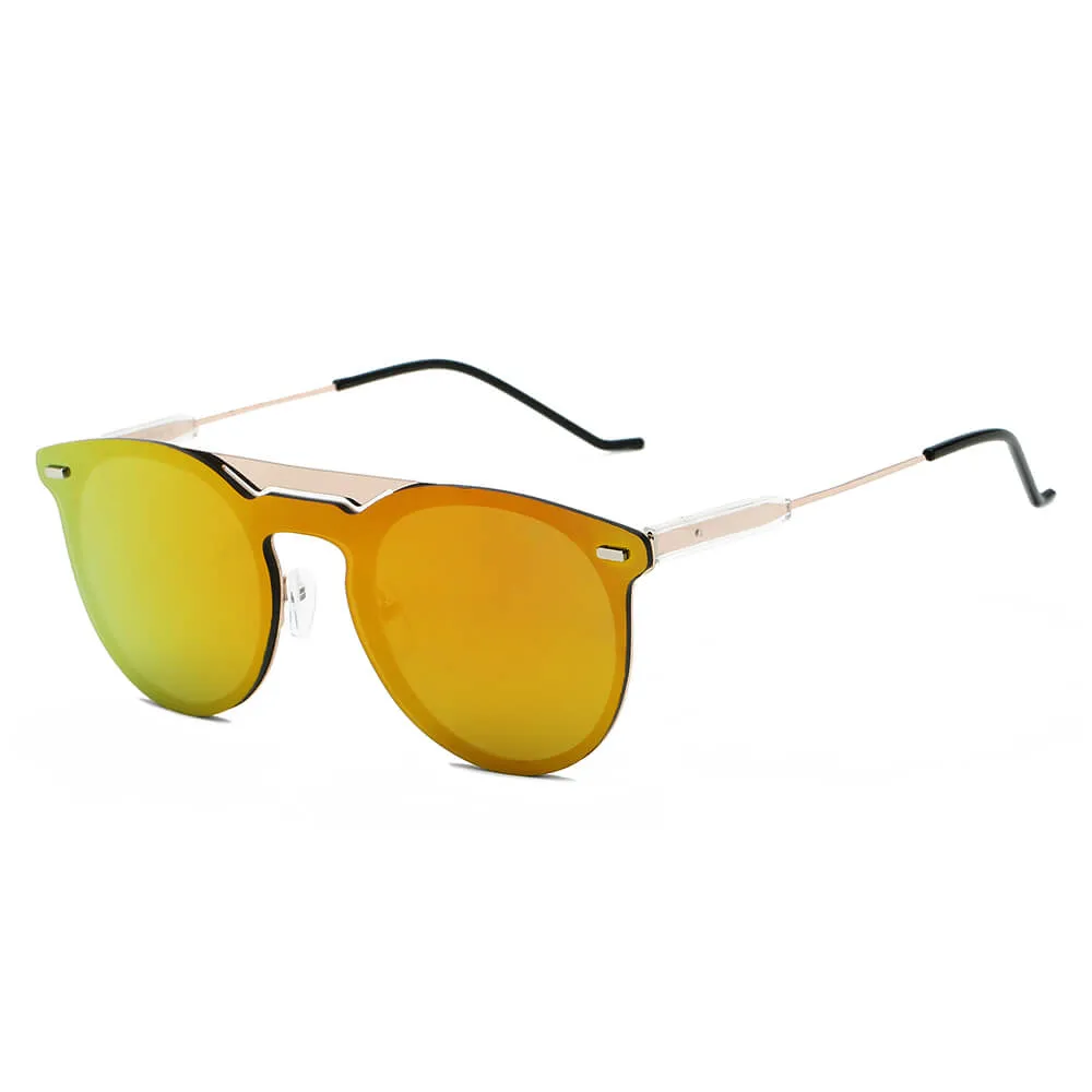 INDIO | Retro Mirrored Brow-Bar Design Circle Round Fashion Sunglasses