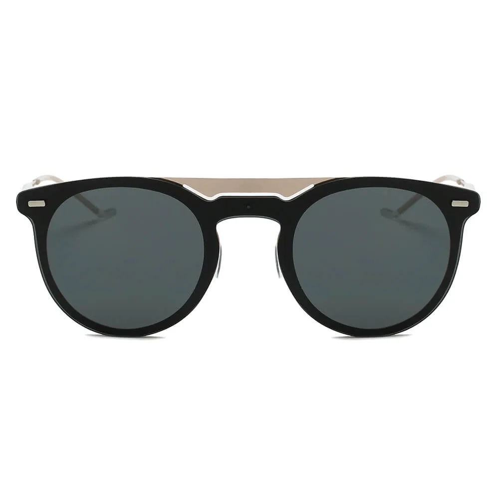 INDIO | Retro Mirrored Brow-Bar Design Circle Round Fashion Sunglasses