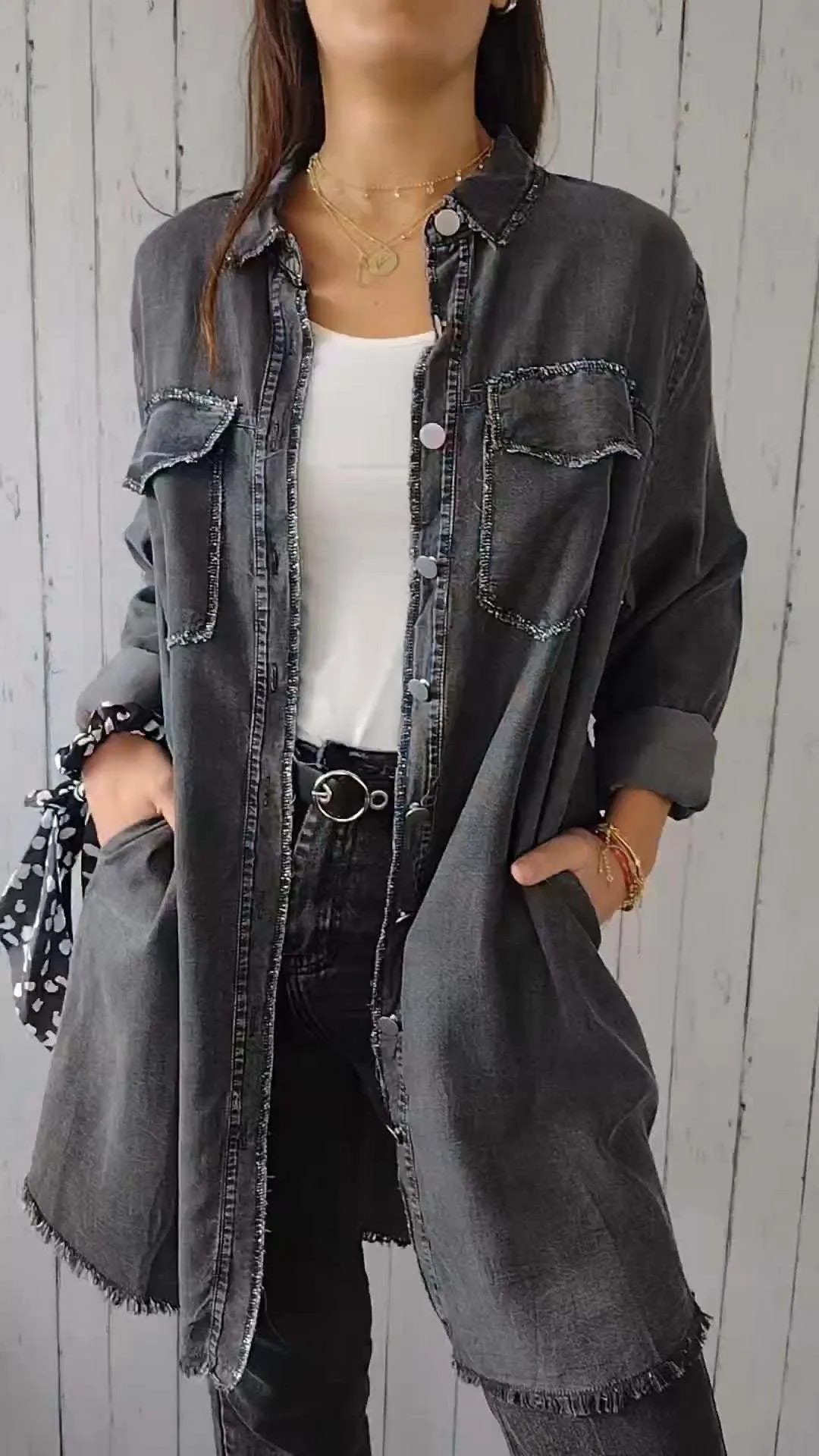 Jean-like Cloth Casual Long Shirt Coat