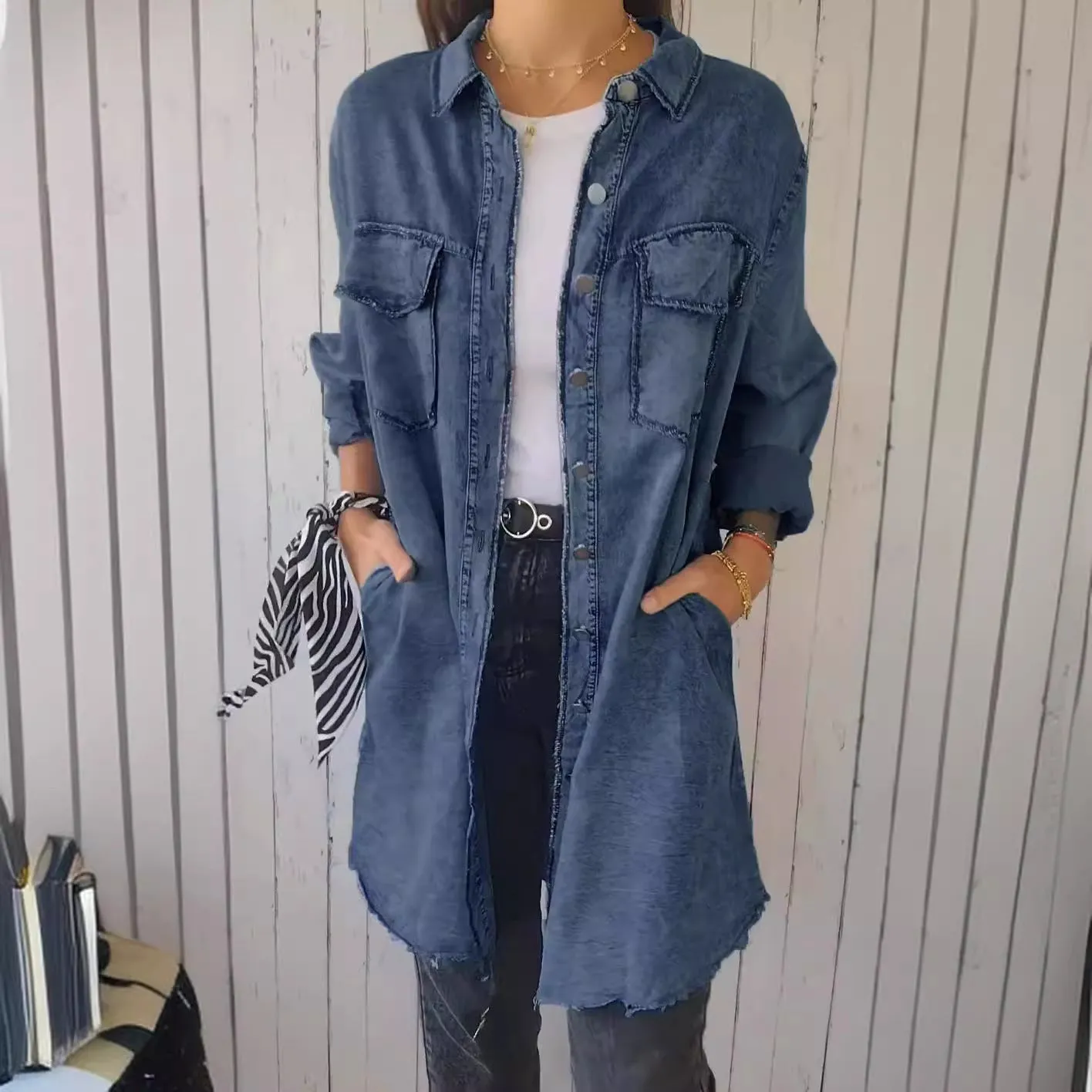 Jean-like Cloth Casual Long Shirt Coat