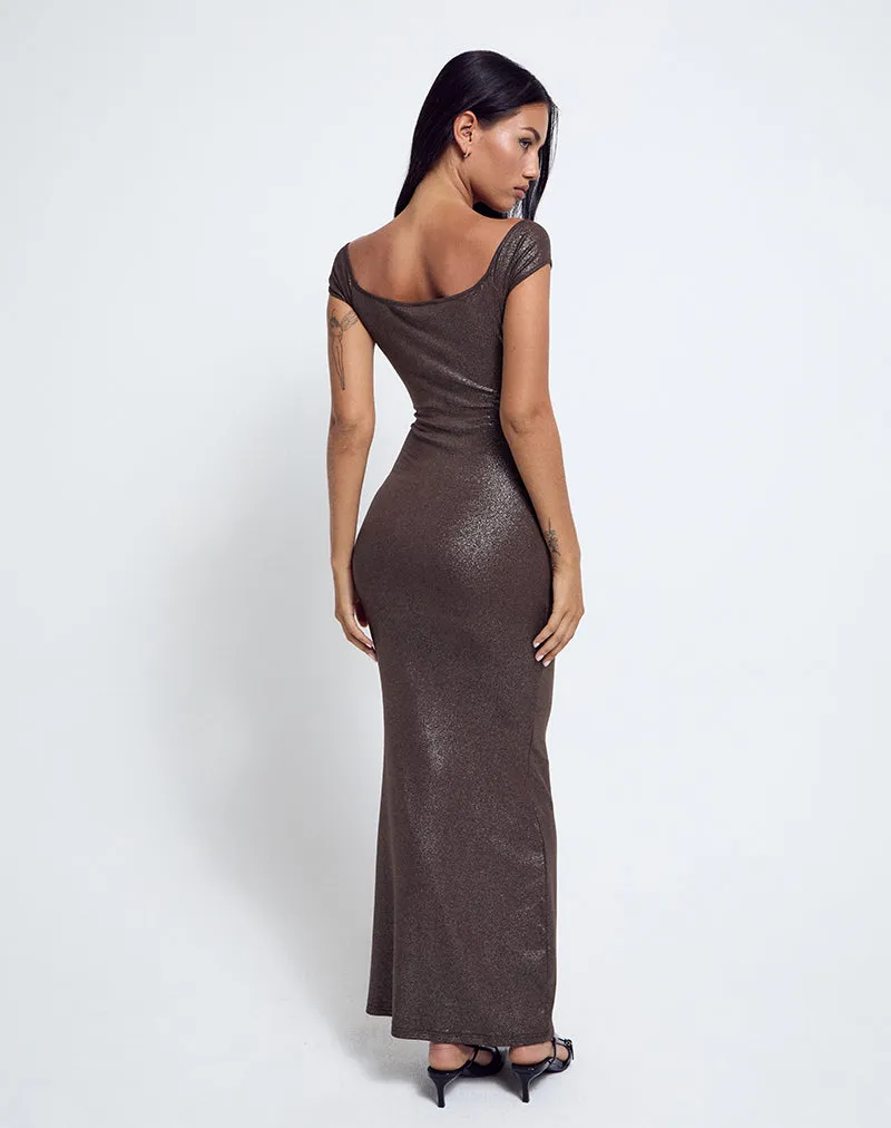 Jolita Maxi Dress in Brown Shimmer