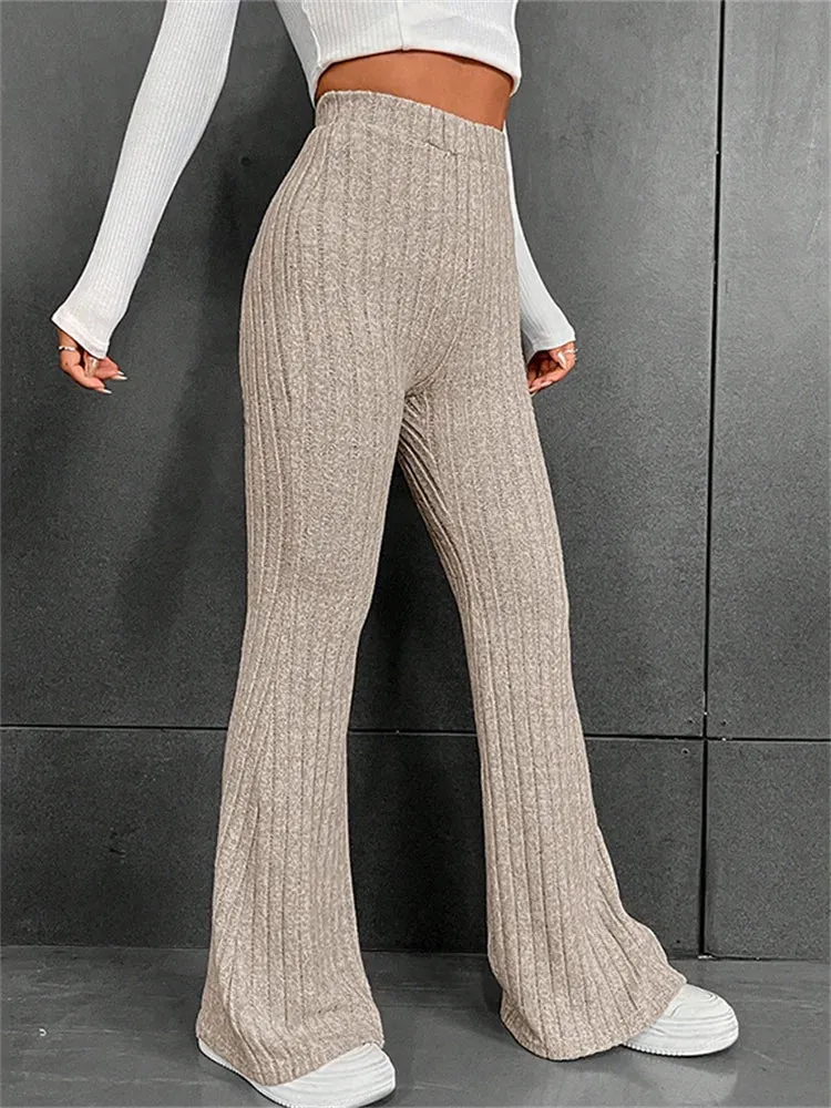 JuliaFashion - High Waist Casual Knitted High Waist Bell Bottoms Pants