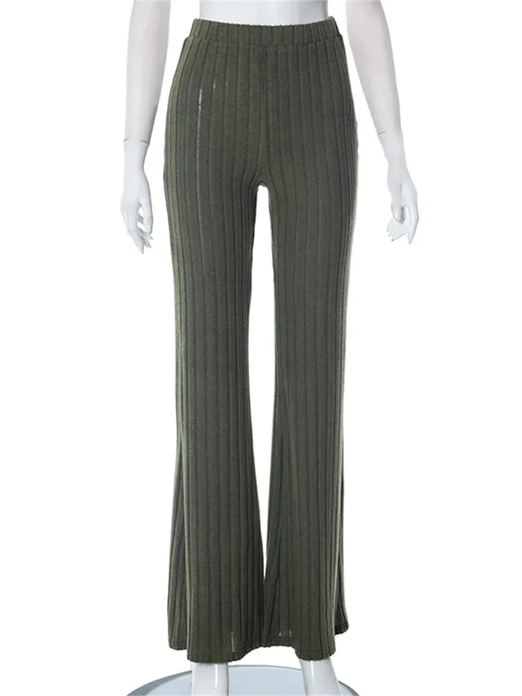 JuliaFashion - High Waist Casual Knitted High Waist Bell Bottoms Pants